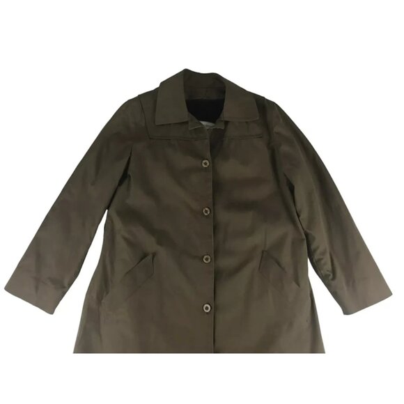 London Fog Maincoats Mens Khaki Lined‎ Collared Button Front Trench Coat Size 8 - Picture 2 of 10